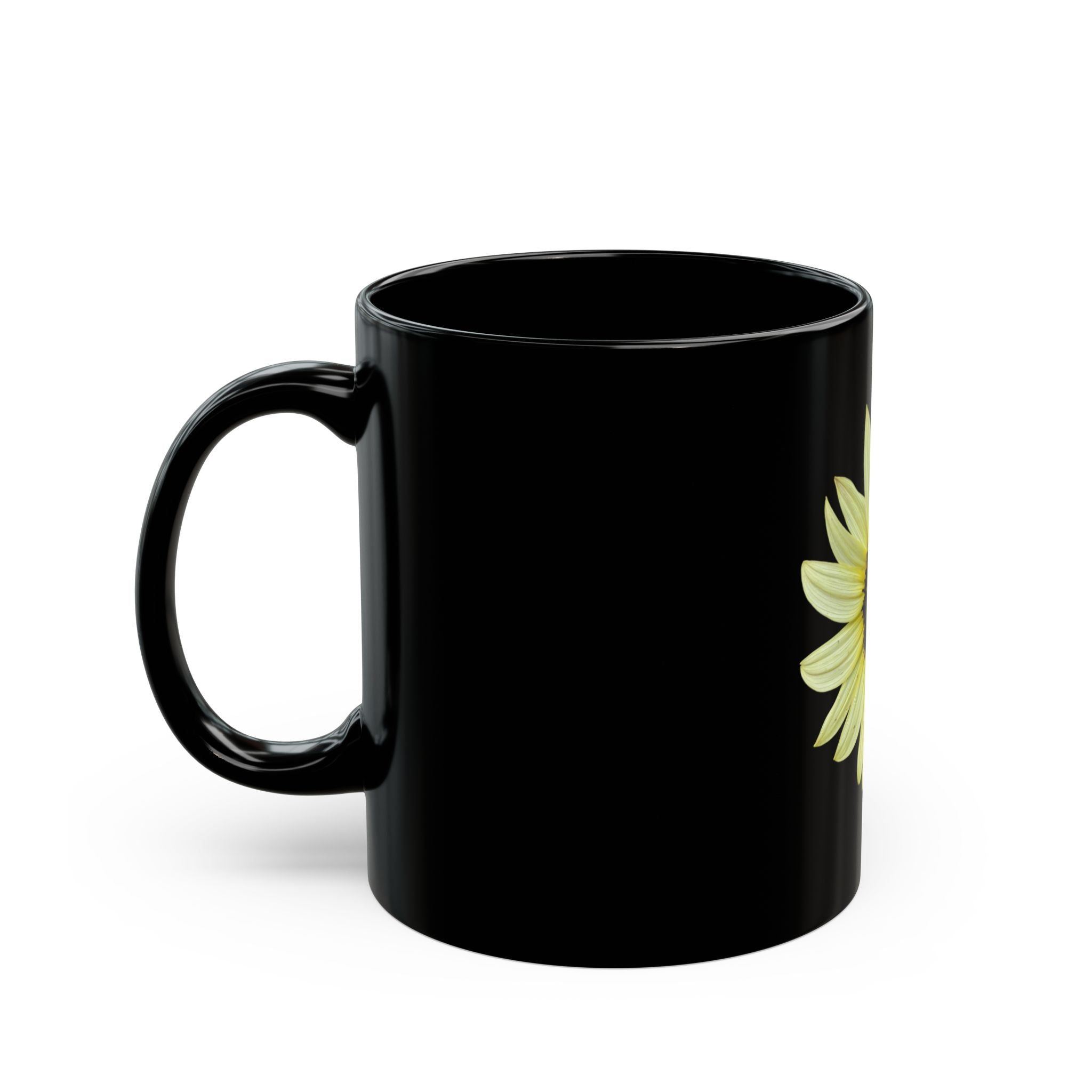 Sunflower Black Coffee Mug — Yellow Floral 11oz/15oz Ceramic