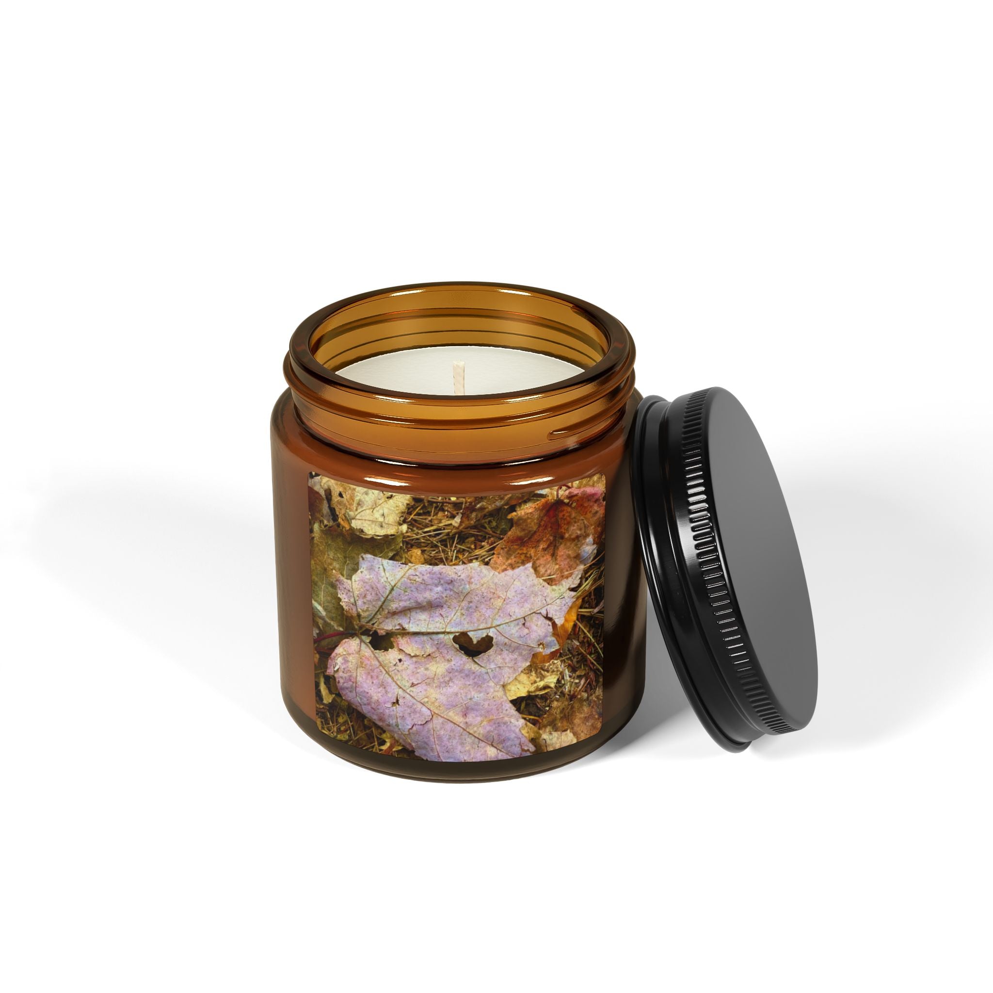 My Heart Autumn Leaves Scented Soy Candle — Amber Jar, Cozy Fall Fragrance