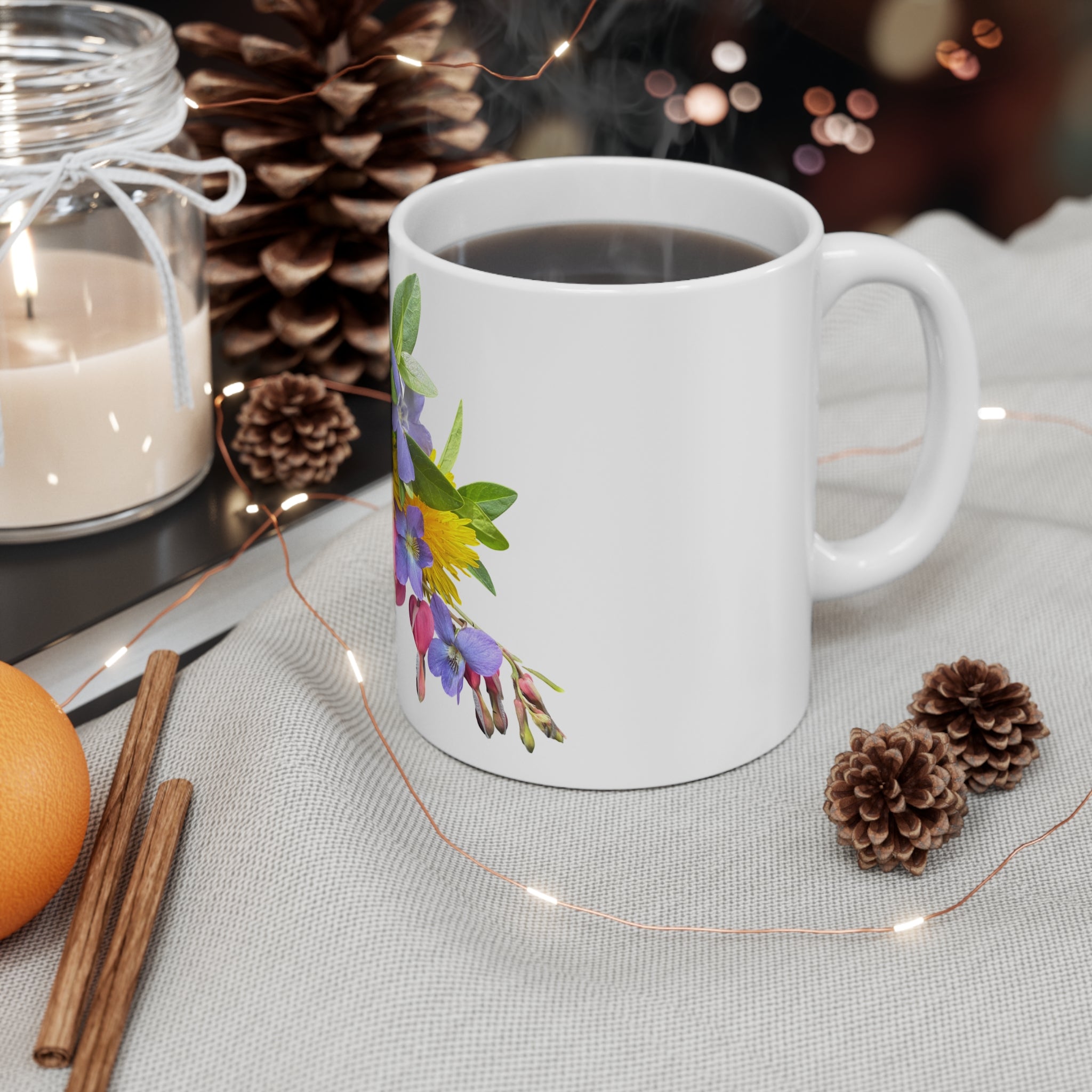 Floral Wildflower Bouquet Mug — 11oz Colorful Spring Flowers Coffee Cup