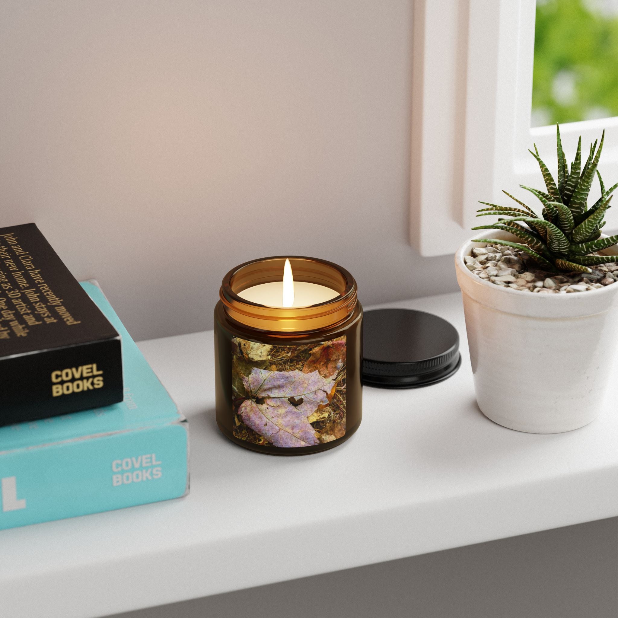 My Heart Autumn Leaves Scented Soy Candle — Amber Jar, Cozy Fall Fragrance