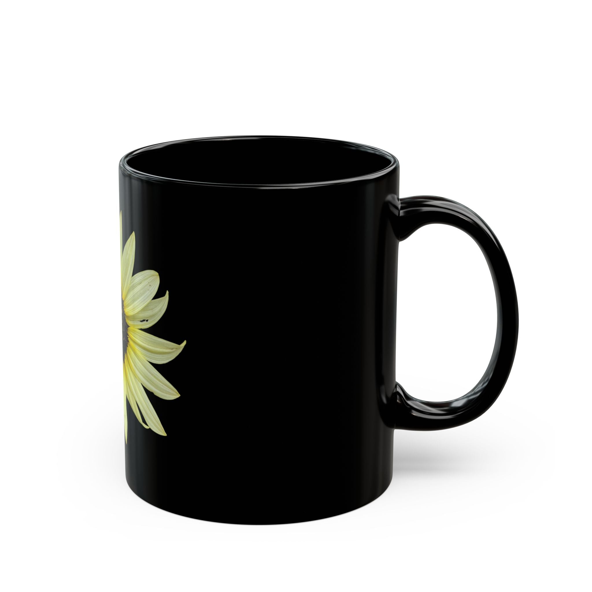 Sunflower Black Coffee Mug — Yellow Floral 11oz/15oz Ceramic