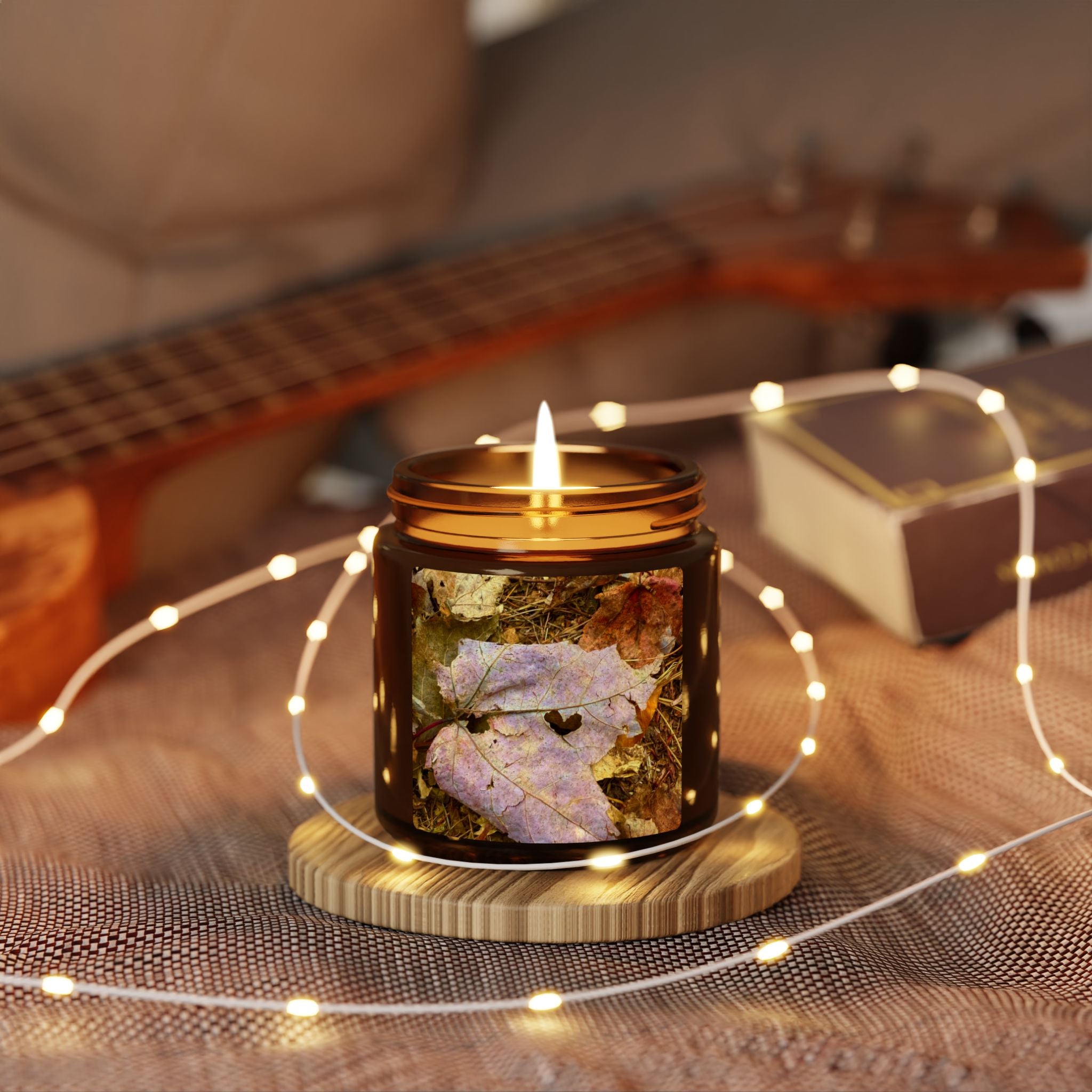 My Heart Autumn Leaves Scented Soy Candle — Amber Jar, Cozy Fall Fragrance